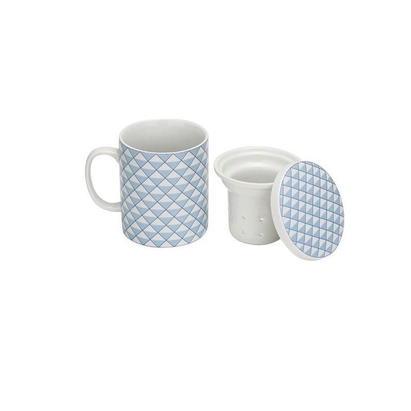 Cosy&Trendy Mug à thé en porcelaine avec filtre + couvercle Ø8x10,5cm déco bleu