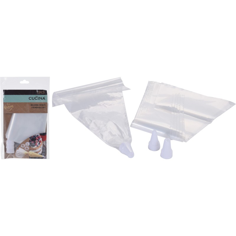 Poches à douille jetables 23 cm 10 poches à douille et 3 douilles différentes