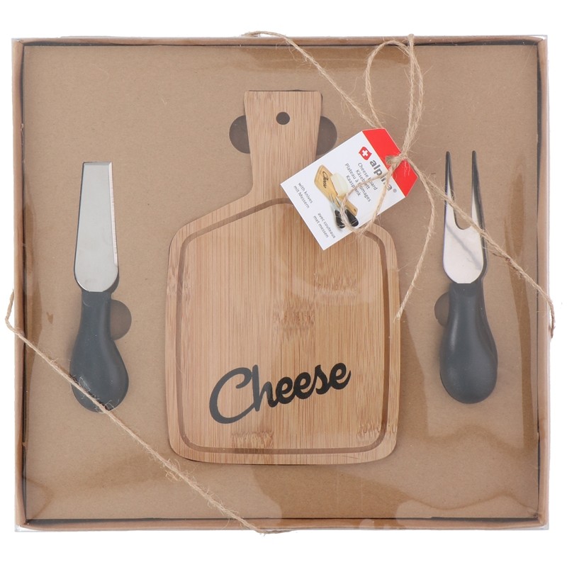 Alpina Planche à fromage bois 19x12x0,8cm avec 2 lames