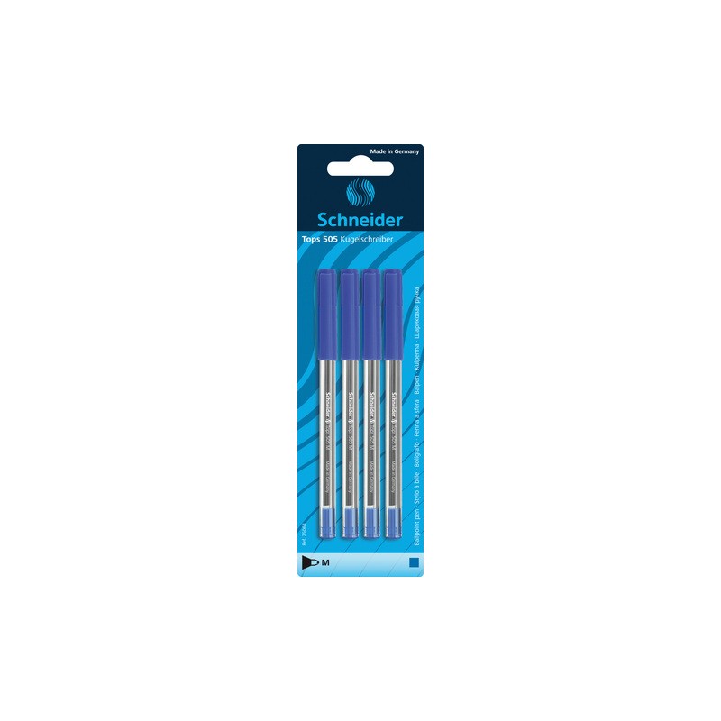 Schneider Balpen Tops 505M blauw blister a 4stuks