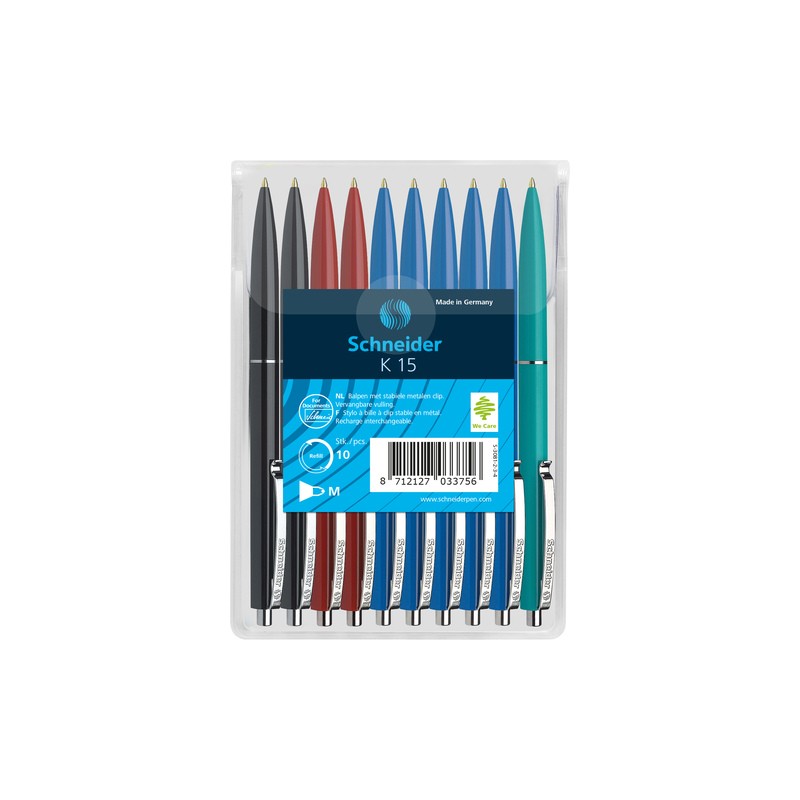 Schneider Balpen K15 assorti kleuren blister a 10 stuks