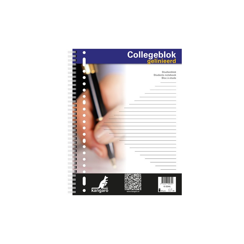 Kangaro Collegeblok A4 lijn 23R 60grs 80 blad krimp a 5 stuks