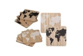 Sous-verres carte du monde en bois lot de 4 pièces 9,5x9,5cm