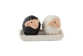 Set sel et poivre mouton avec soucoupe 10x5,5x6cm