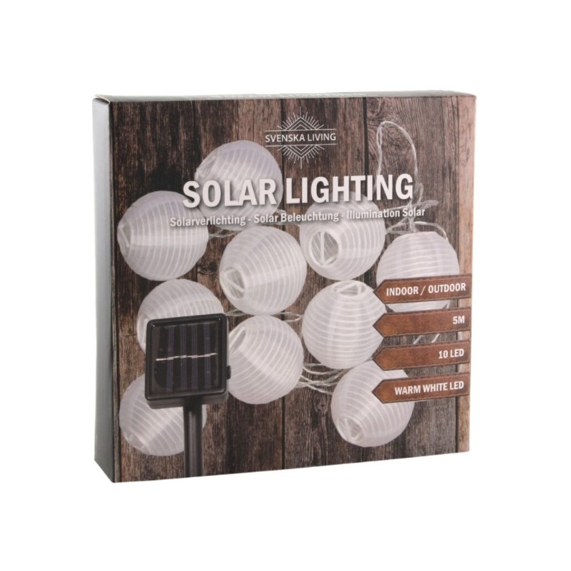 Solarverlichting lampion LED 10 lamps wit Ø7,5cm 5m