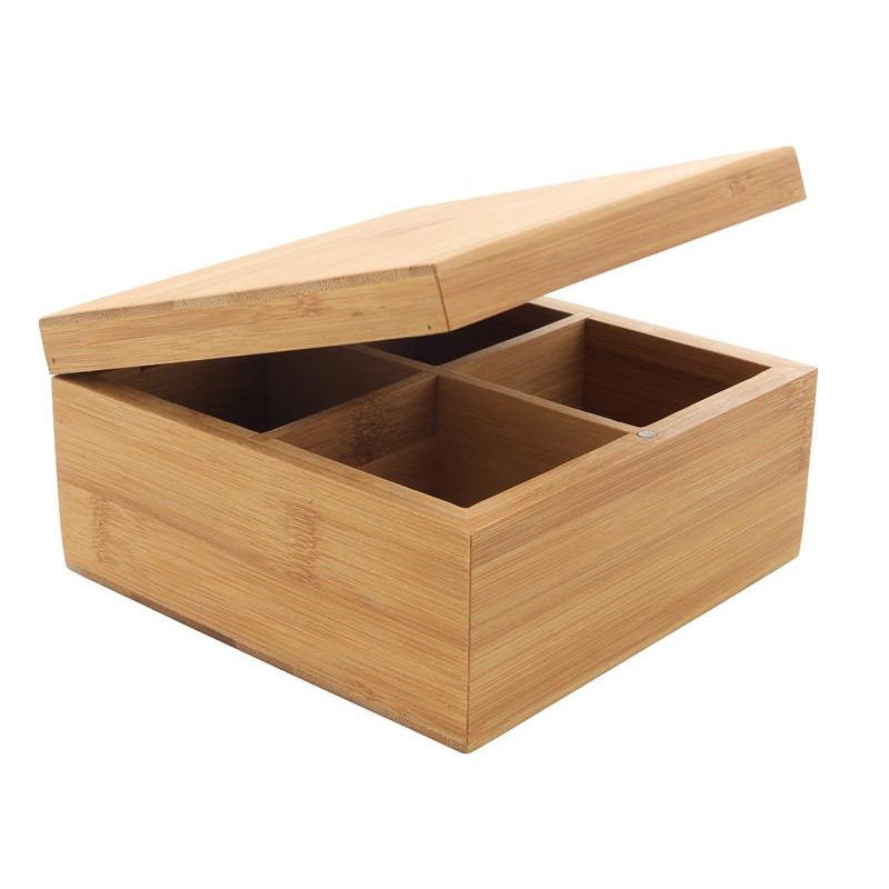 Boîte à thé bambou 4 compartiments 16x16cm