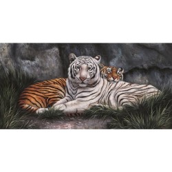 Tableau 2 Tigres 40x80cm sous cadre en bois noir