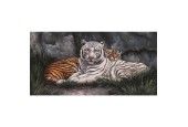 Schilderij 2 Tijgers 40x80cm in zwart houten lijst