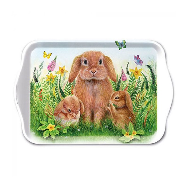 Plateau Ambiente Mélamine Famille Lapin 13x21cm