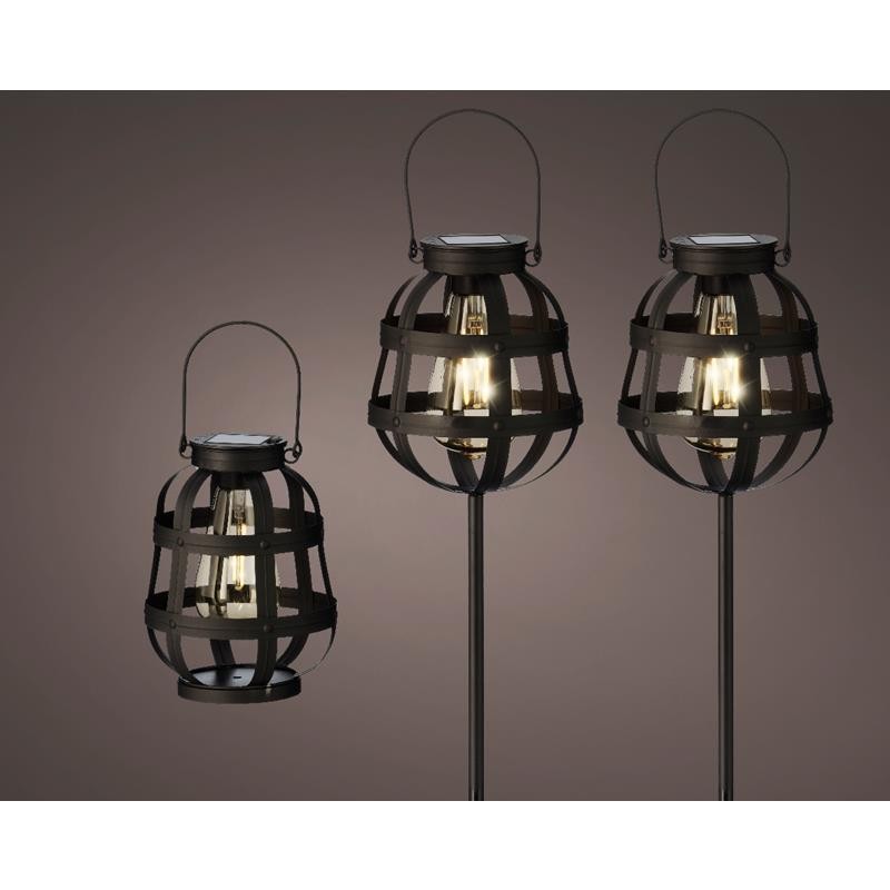 Ensemble de lanternes solaires LED Ø14-H80cm 2 lanternes à prise et 1 lanterne de table en métal noir a 6 heures de combustion e