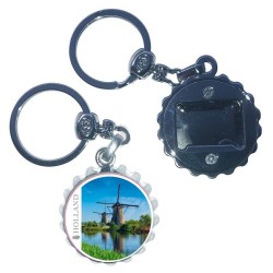 Porte-clés décapsuleur bouchon de bière Holland moulins à vent Ø3,5cm