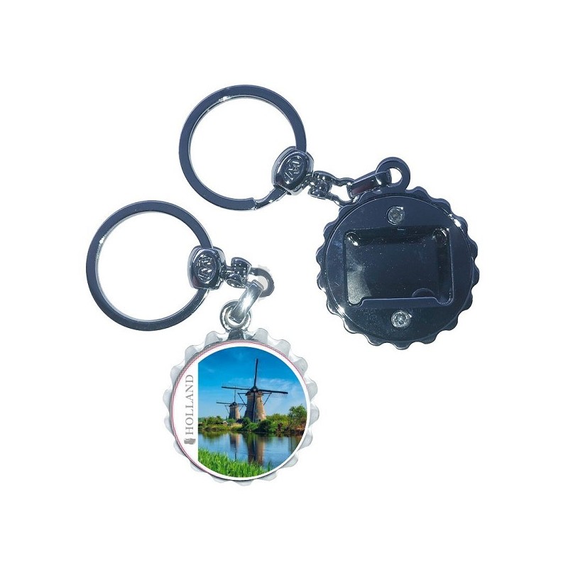 Porte-clés décapsuleur bouchon de bière Holland moulins à vent Ø3,5cm