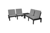 Salon de jardin Molok 5 pièces gris avec coussins gris, pour 4 personnes.