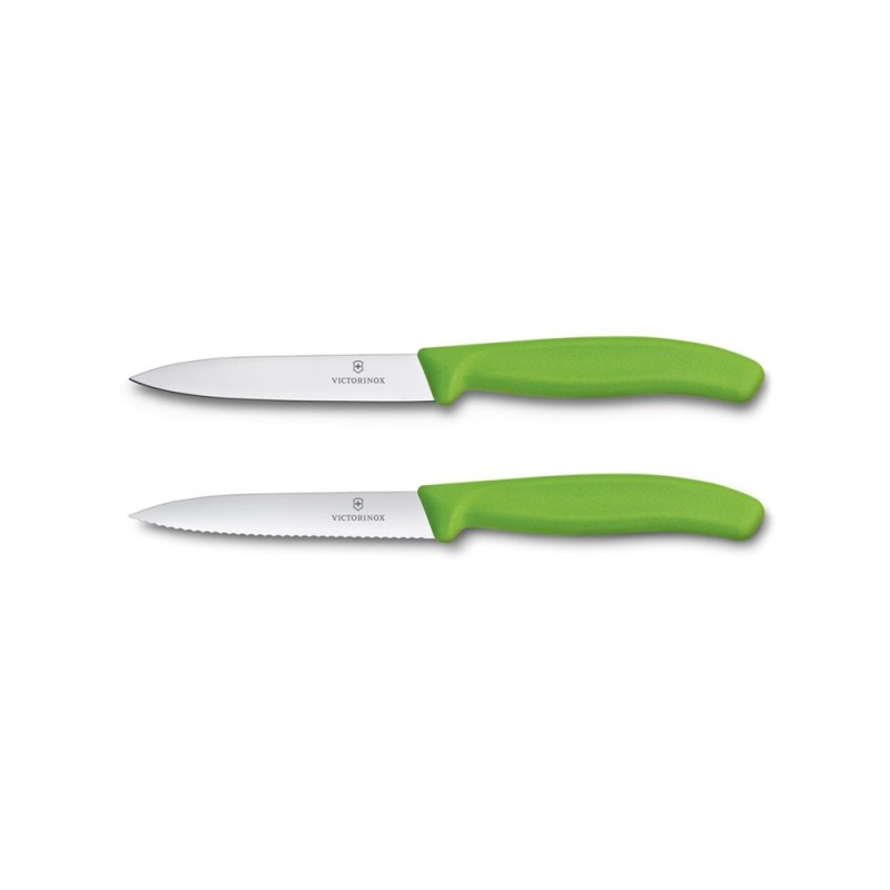 VictorinoxCouteau à légumes lisse + dentelé vert 2 pièces sur carte