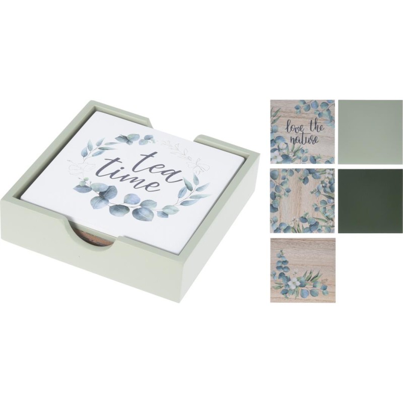 Sous-verres en bois 6 pièces sur support 11,5x11,5cm