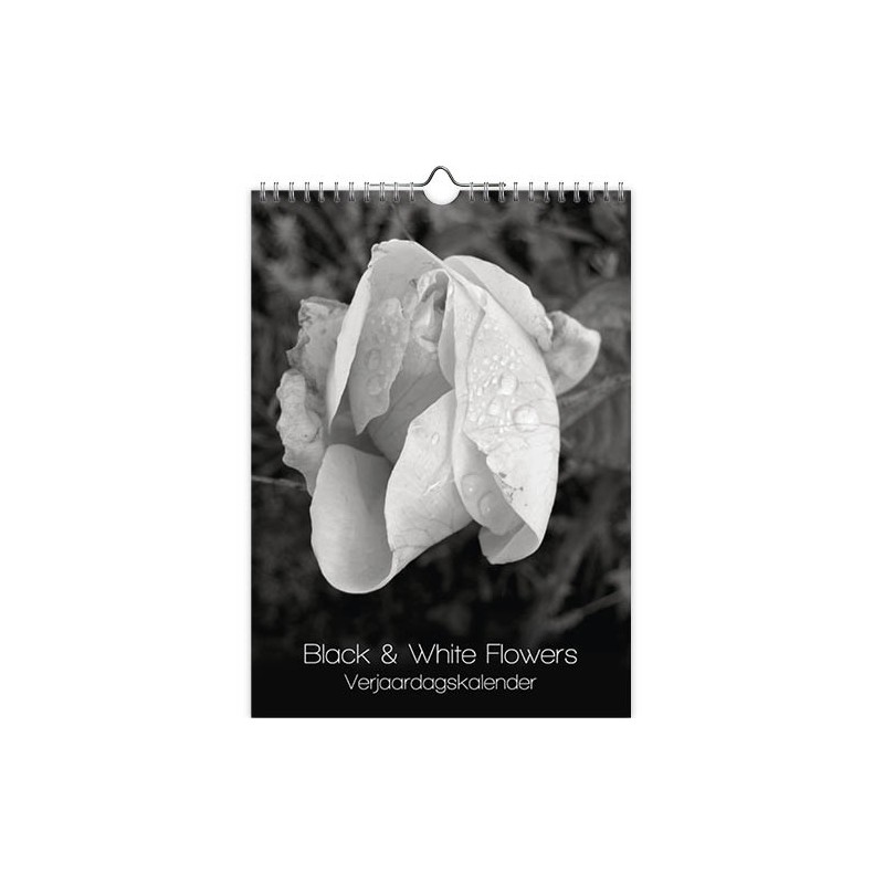 Verjaardagskalender Black &white flowers 18x25cm