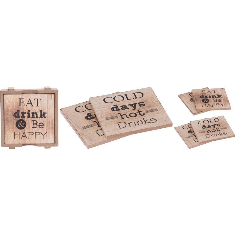Sous-verres bois 4 parties 125x112x28mm avec texte