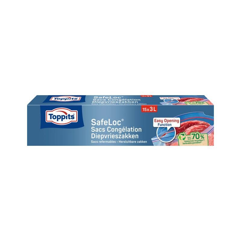 Toppits Diepvrieszakken 3 Liter Safeloc Zip Met Dubbele Zip-sluiting Pak A 15