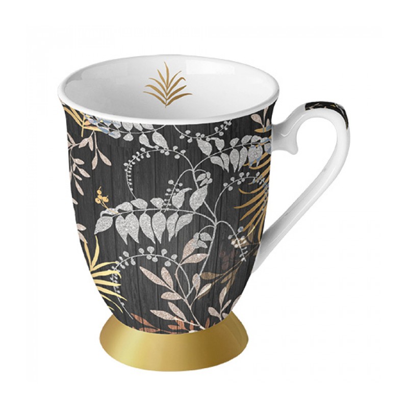 Ambiente Mok 0.25L Luxury Leaves Zwart- Materiaal Fine Bone China-br
Formaat Ø
