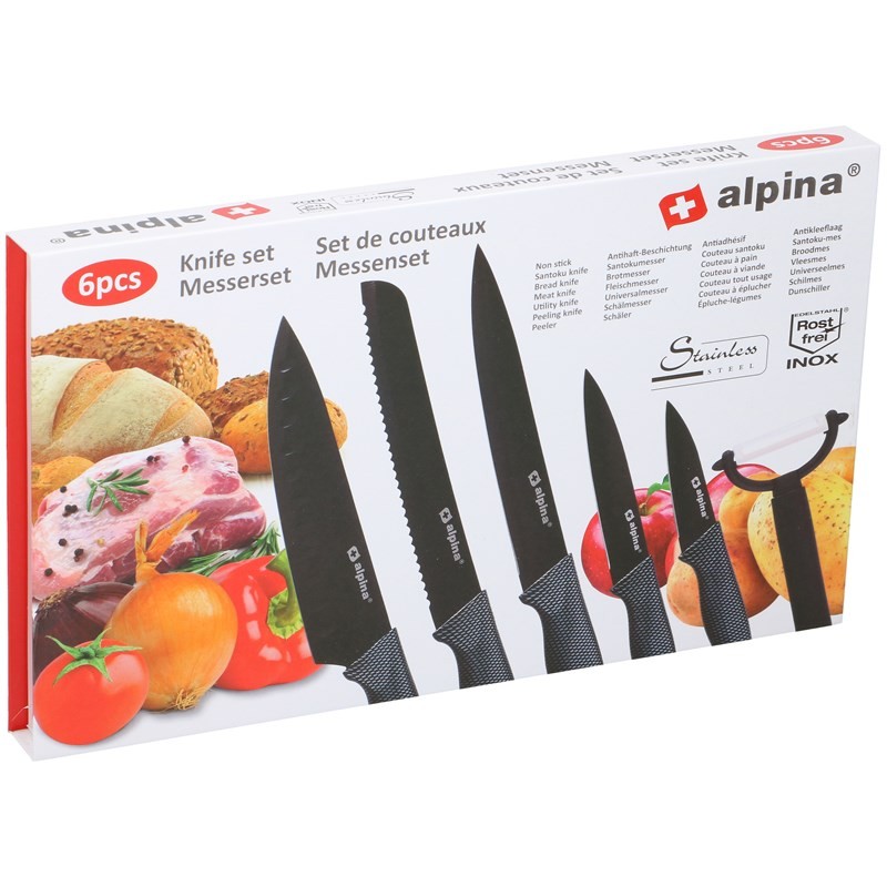 Alpina Set de couteaux 6 pièces, 5 couteaux et éplucheur