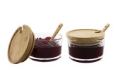 Marmelade potjes met bamboe deksel + lepel set a 2 stuks
