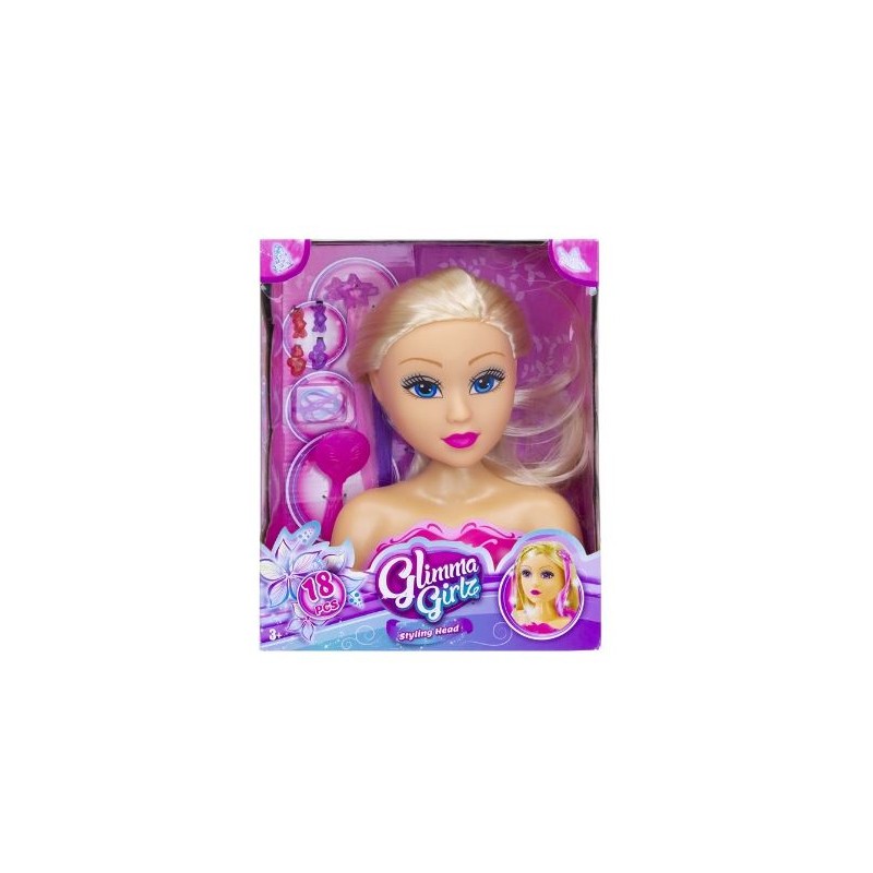 Tête de coiffure Zuru glimma girlz 18 pièces dans une boîte à fenêtre 23x12x28cm