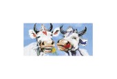 Tableau Vaches heureuses 40x78cm sous cadre en bois noir