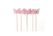 HBX natural living steker vlinder Papilio op stok 6 stuks 50cm roze
