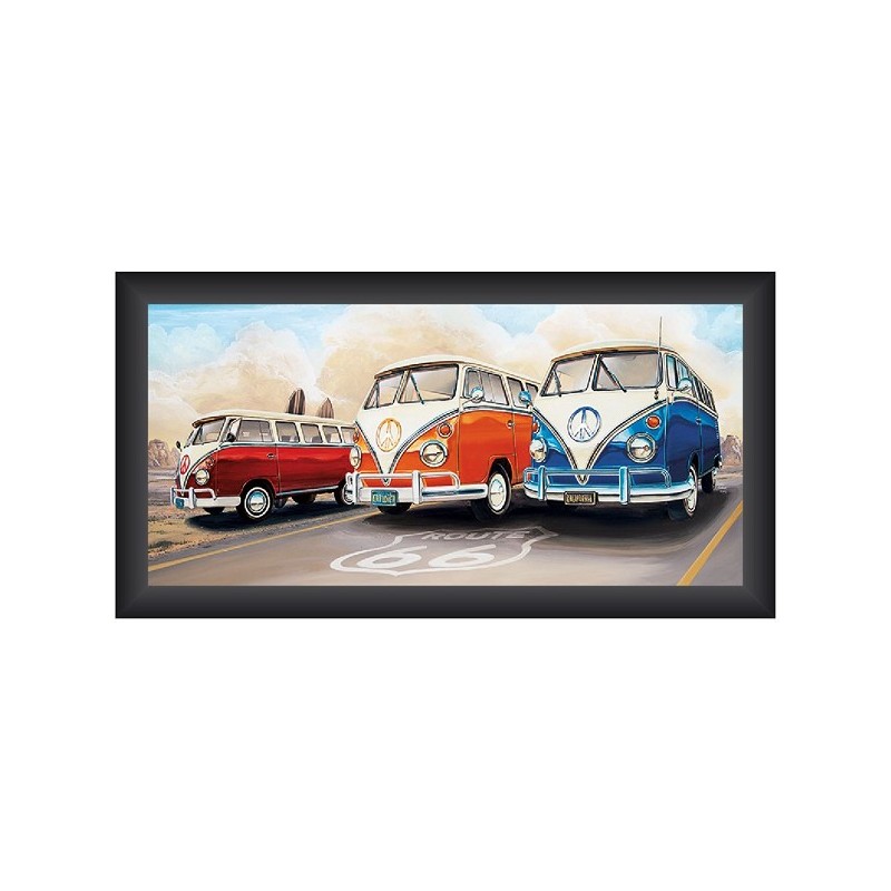 Tableau VW Route66 40x80cm sous cadre en bois noir