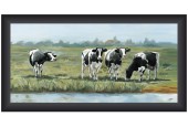 Tableau Vaches 4 d'affilée 40x80cm sous cadre en bois noir