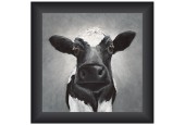 Tableau Vache regardant vers l'avant 40x40cm dans un cadre en bois noir
