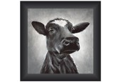 Tableau Vache regardant à gauche 40x40cm dans un cadre en bois noir