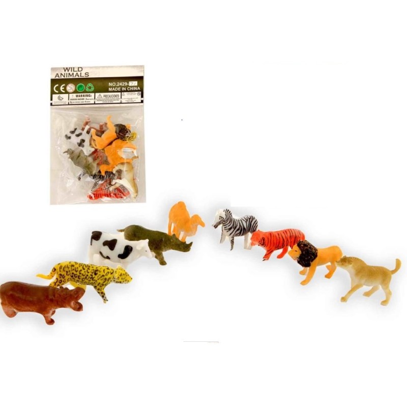 Wilde dieren 5cm 10 stuks in zak 17x12x3,5cm