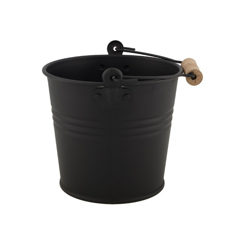 Dijk Natural Collections Emmer metaal met hengsel metaal/hout Ø17x14cm mat zwart