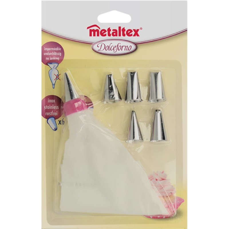 Poche à douille en coton Metaltex Dolceforno 31 cm avec 6 douilles en acier inoxydable