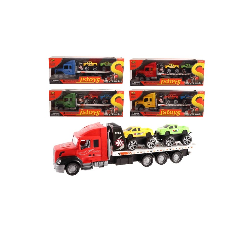 Vrachtauto frictie 37cm met 2 auto's 4 assorti kleuren
