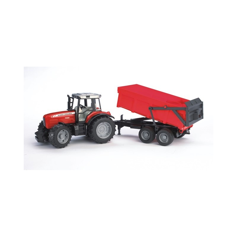 Bruder Massey Ferguson tractor rood 7480 met aanhanger