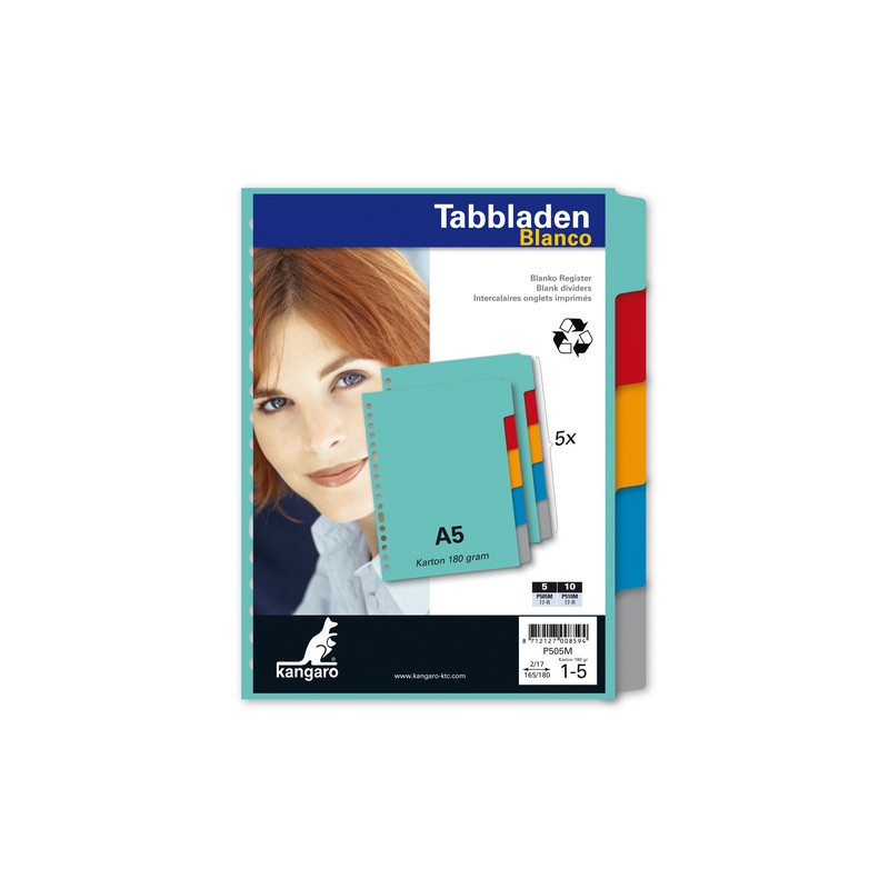 Kangaro Tab feuille A5 carton vierge 180 grammes assortiment 17 trous carton 5 parties