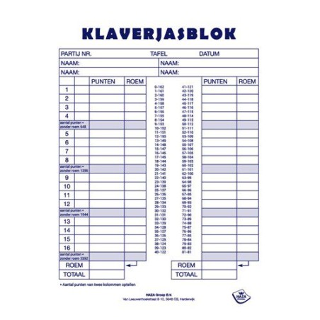 Klaverjasblok 14.8x21cm 50 Vel 5st