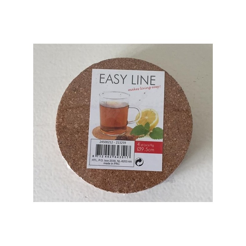 Onderzetter kurk 4st 9,5 cm