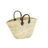 Sac en paille de palmier avec anses courtes en cuir de vachette renforcées et très épaisses