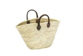 Sac en paille de palmier avec anses courtes en cuir de vachette renforcées et très épaisses