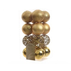 Decoris kerstbal kunststof mix 16 delig dia6cm Goud
