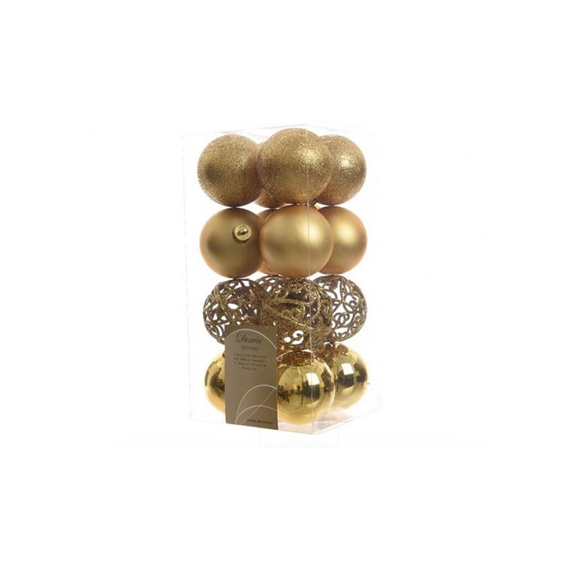 Decoris Boule de Noël en plastique mix 16 pièces dia6cm Or