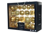 Set de boules de Noël en verre doré clair boîte de 42 pièces