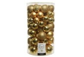 Decoris Onbreekbare Kerstballenmix van kunststof,  koker van 100 stuks, Lichtgoud