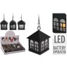 Hanger huisje met LED verlichting 6x8cm zwart metaal
