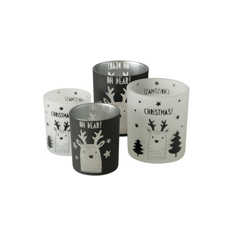 Boltze Home Windlichtset Oh Dear glas 2-delig 7x9/9x10cm zwart/wit