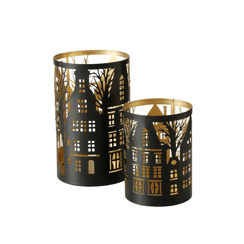 Boltze Home Hurricane set Husra 2 parties métal noir Ø10x14/Ø12x20cm