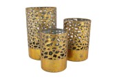 Dijk Natural Collections Kandelaarset metaal met glazen inzet- 3-delig Ø13x18-Ø17x28cm goud